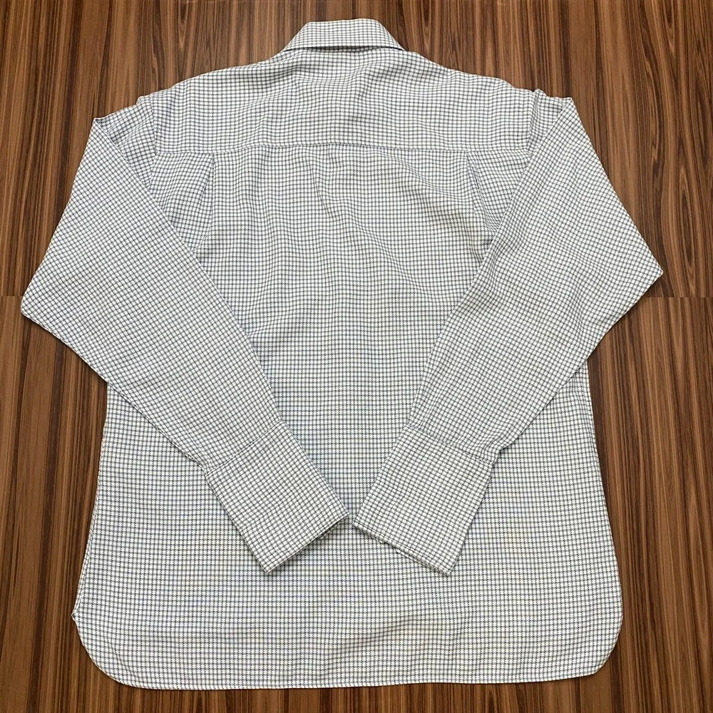 Ted Baker London Mens Dress Shirt Size 16 / 40.5 White Blue Plaid Long Sleeve